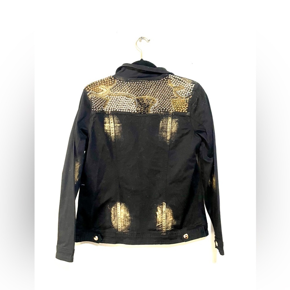 Vintage 90's Luxe‎ Moda Black Studded Gold Abstract Denim Jean Jacket EUC